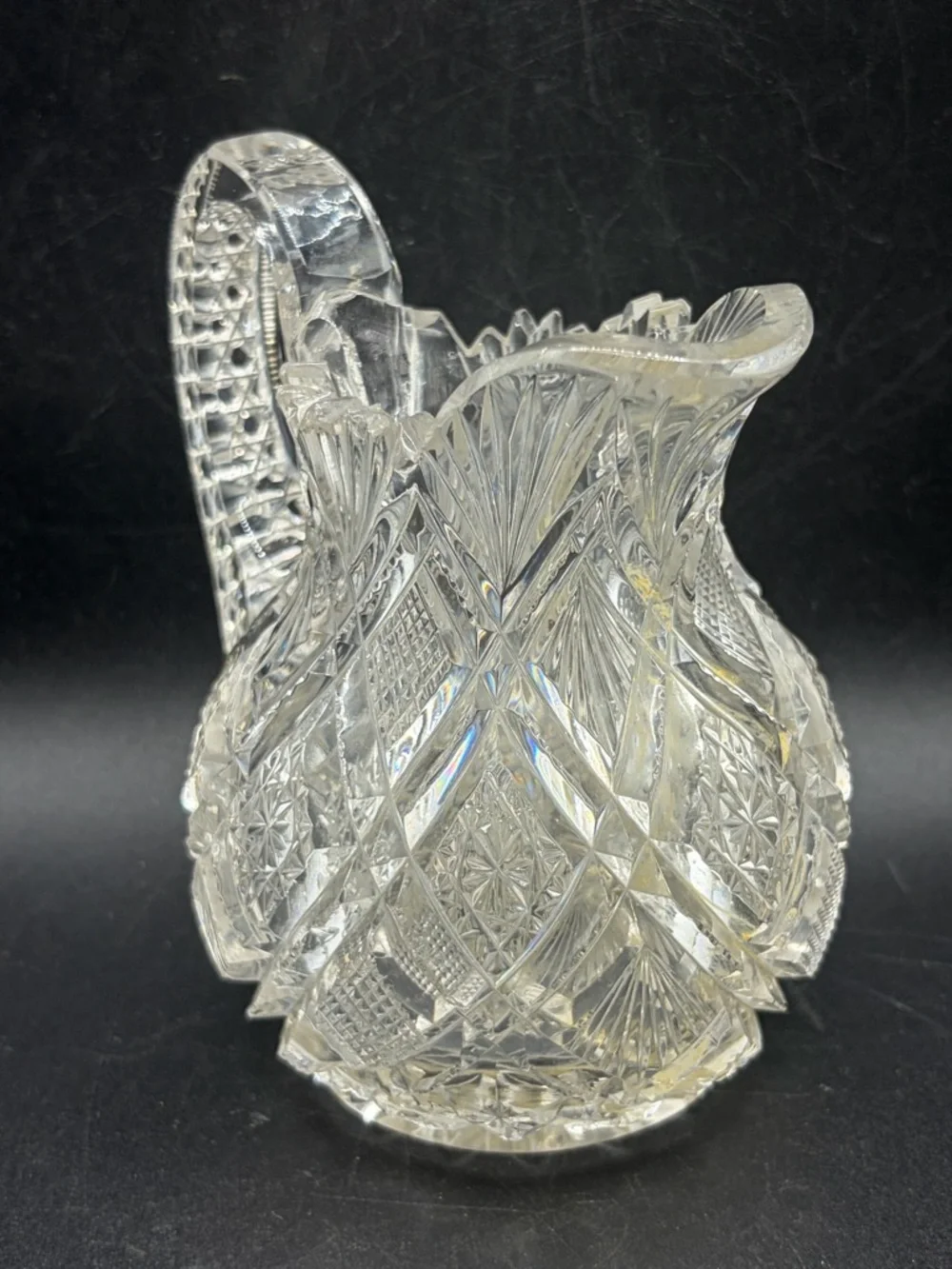 TW Signed Vintage Cut Crystal Jug Pitcher Creamer Pourer Vessel Tableware Decor